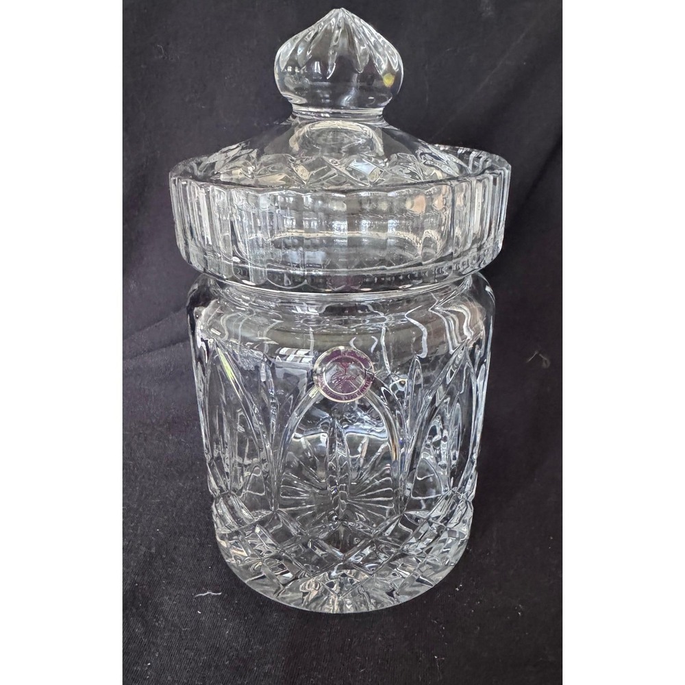 Vintage Lead Crystal Biscuit Barrel Apothecary Jar with Lid Clear Cut Glass 8.5"